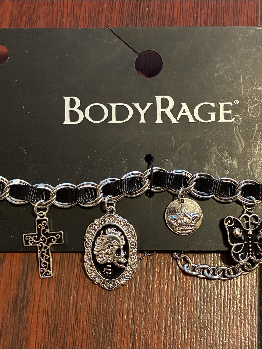 BodyRage Silver and Black Charm Necklace - Gothic Cross & Cameo